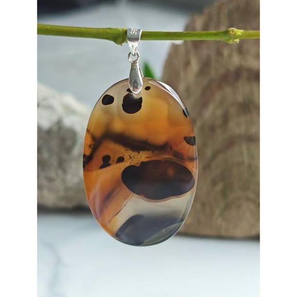 Sterling‎ Silver Unique Natural Agate Pendant - Picture 1 of 3
